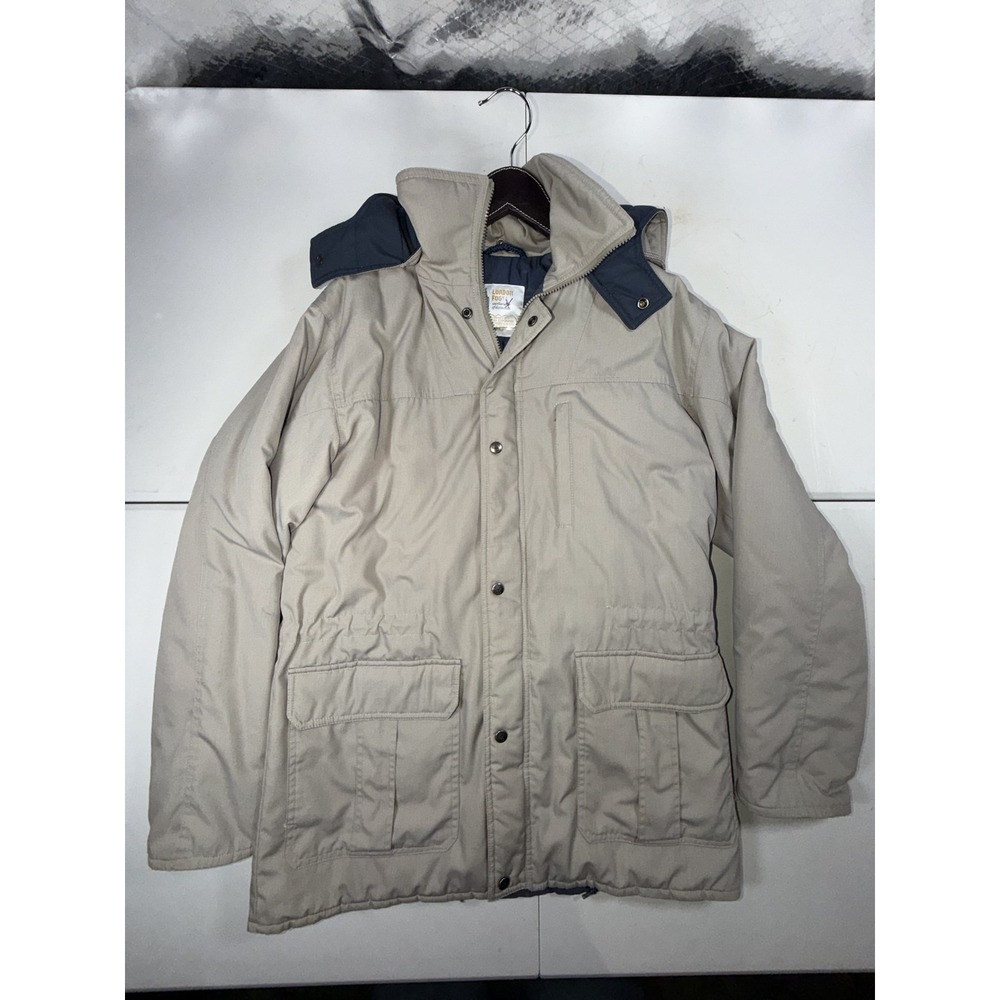 Vintage London Fog Parka Jacket Mens XL Beige Hooded Insulated Winter Korea